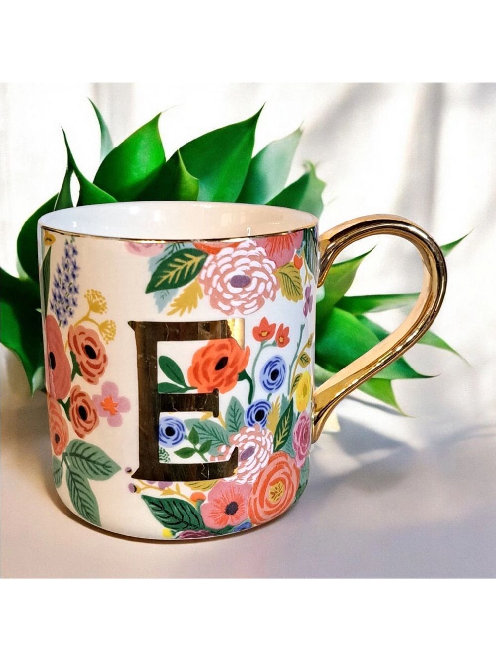 Rifle Paper Co. Anthropologie Garden Party Initial E Monogram Mug Cup